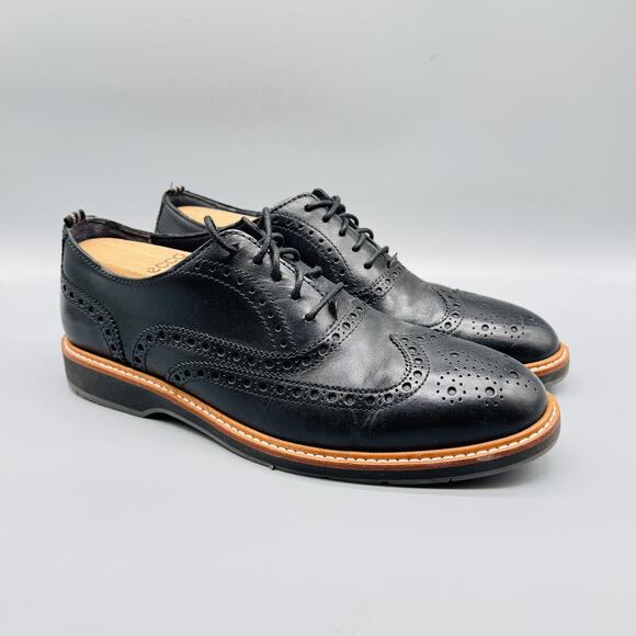 Cole Haan Shoes Mens 8.5 Black Leather Grand 360 Wingtip Oxford Brogue Dress - Picture 2 of 12